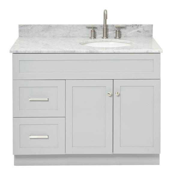 Ariel Hamlet 43 In. Right Offset Oval Sink Vanity With 0.75 In. Carrara White Countertop In Grey