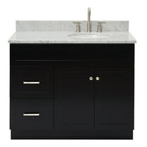 Ariel Hamlet 43 In. Right Offset Oval Sink Vanity With 0.75 In. Carrara White Countertop In Black