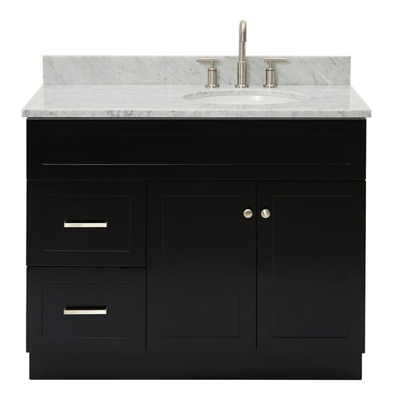 Ariel Hamlet 43 In. Right Offset Oval Sink Vanity With 0.75 In. Carrara White Countertop In Black