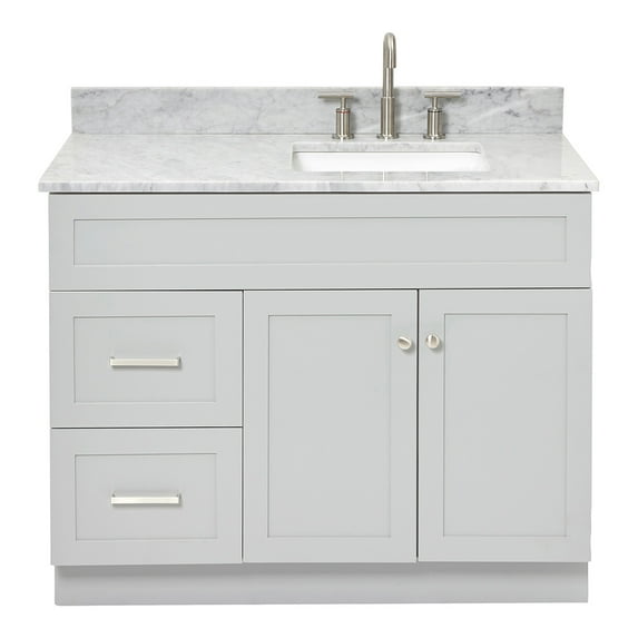 Ariel Hamlet 43 In. Right Offset Rectangle Sink Vanity With 0.75 In. Carrara White Countertop In Grey