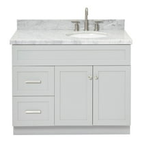 Ariel Hamlet 43 In. Right Offset Oval Sink Vanity With 1.5 In. Carrara White Countertop In Grey