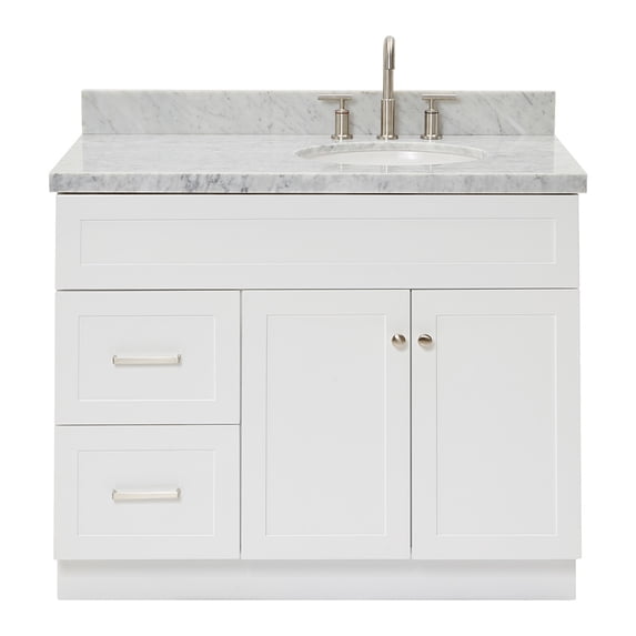 Ariel Hamlet 43 In. Right Offset Oval Sink Vanity With 1.5 In. Carrara White Countertop In White