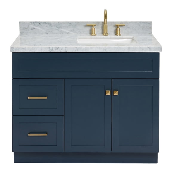 Ariel Hamlet 43 In. Right Offset Rectangle Sink Vanity With 1.5 In. Carrara White Countertop In Midnight Blue