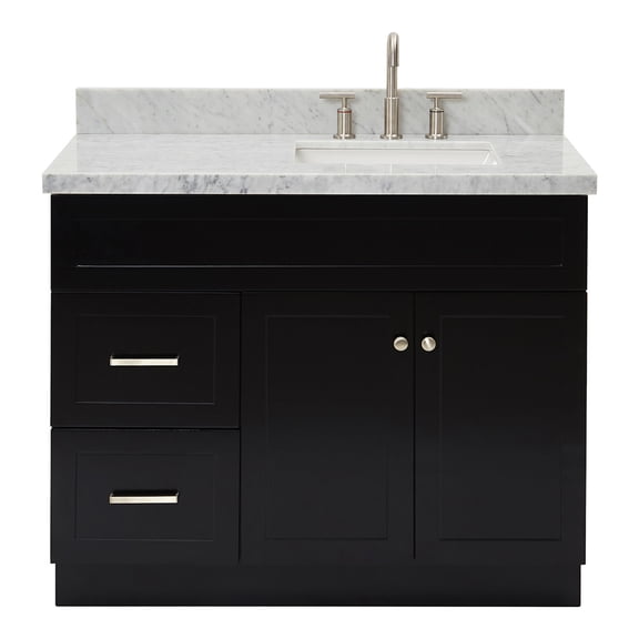Ariel Hamlet 43 In. Right Offset Rectangle Sink Vanity With 1.5 In. Carrara White Countertop In Black