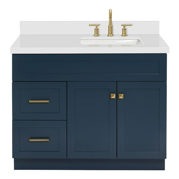 Ariel Hamlet 43 In. Right Offset Rectangle Sink Vanity With White Quartz Countertop In Midnight Blue