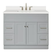 ARIEL Hamlet 43 Inch Single Sink Bathroom Vanity in Gray, 1.5" Edge Quartz Top, Solid Wood, Rectangular Sink, 2 Soft Closing Doors, 4 Full Extension Dovetail Drawers, Toe Kick