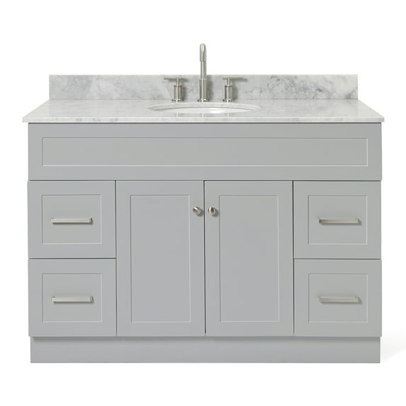 Ariel Hamlet 49 In. Oval Sink Vanity With 0.75 In. Carrara White Countertop In Grey