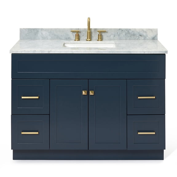 Ariel Hamlet 49 In. Rectangle Sink Vanity With 0.75 In. Carrara White Countertop In Midnight Blue