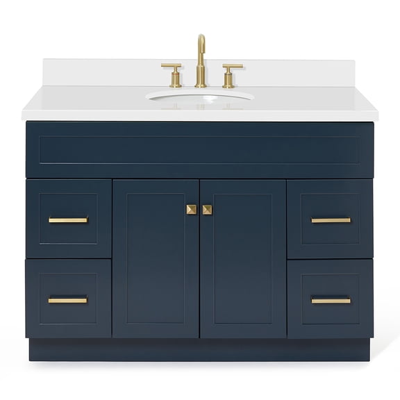 Ariel Hamlet 49 In. Oval Sink Vanity With White Quartz Countertop In Midnight Blue
