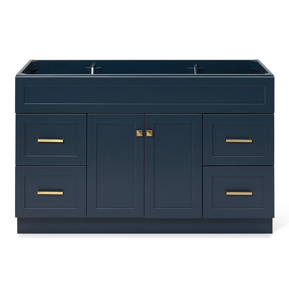 Midnight Blue 54" Freestanding Single Vanity Cabinet with Brass Hardware