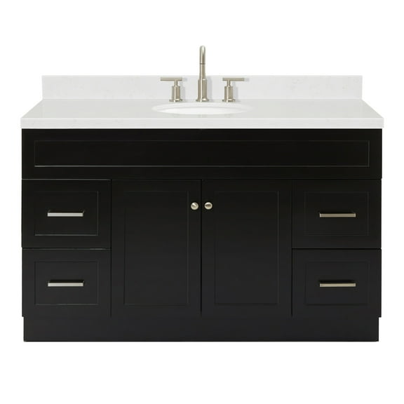 Ariel Hamlet 54 In. Oval Sink Bathroom Vanity With Carrara White Quartz Countertop 1.5 Edge In Black