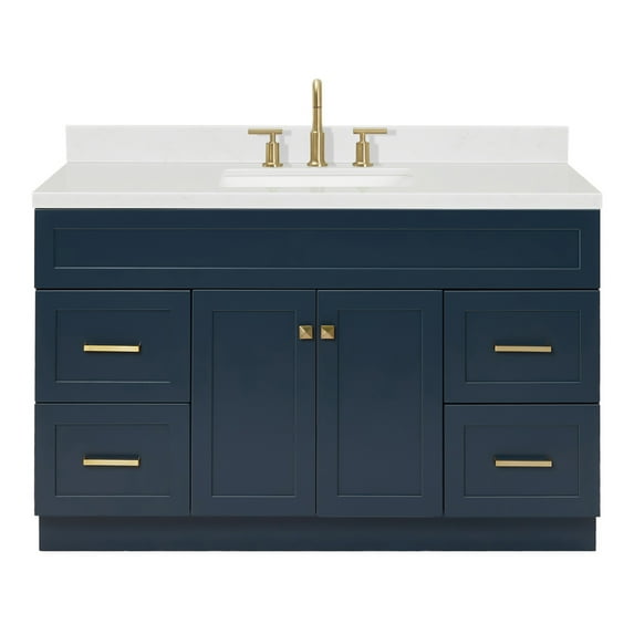Ariel Hamlet 54 In. Rectangle Sink Bathroom Vanity With Carrara White Quartz Countertop 1.5 Edge In Midnight Blue