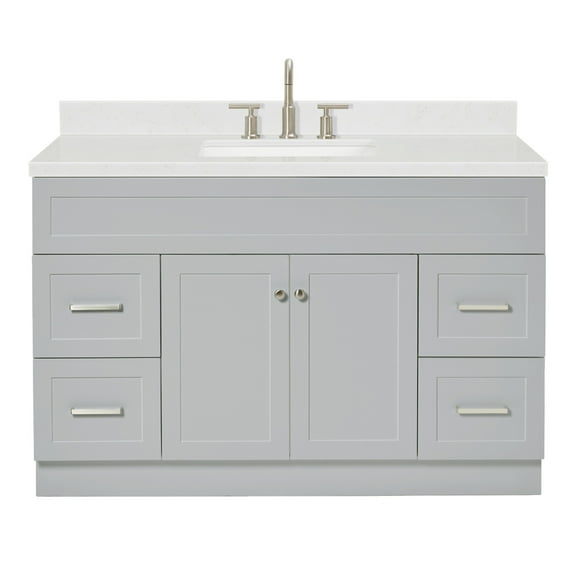 Ariel Hamlet 54 In. Rectangle Sink Bathroom Vanity With Carrara White Quartz Countertop 1.5 Edge In Grey