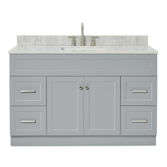 Ariel Hamlet 55 In. Rectangle Sink Vanity With 0.75 In. Carrara White Countertop In Grey
