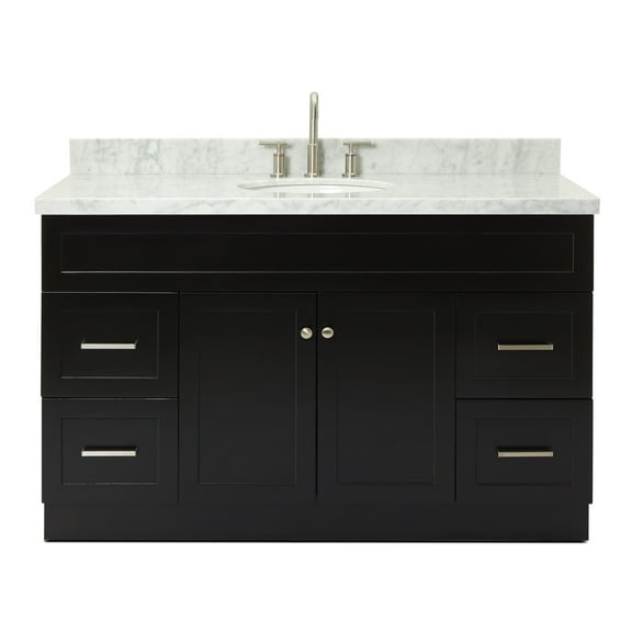 Ariel Hamlet 55 In. Oval Sink Vanity With Carrara White Countertop In Black