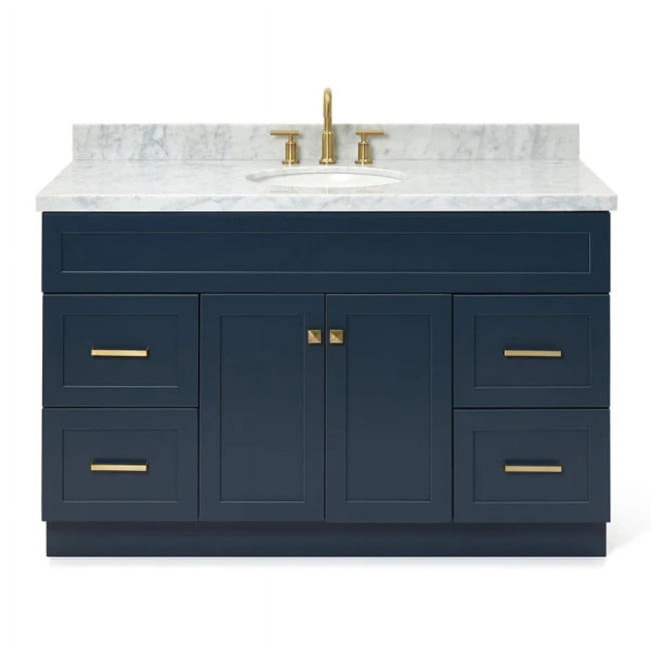 Midnight Blue Freestanding Single Sink Vanity with White Marble Top