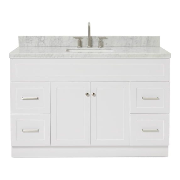 Ariel Hamlet 55 In. Rectangle Sink Vanity With Carrara White Countertop In White