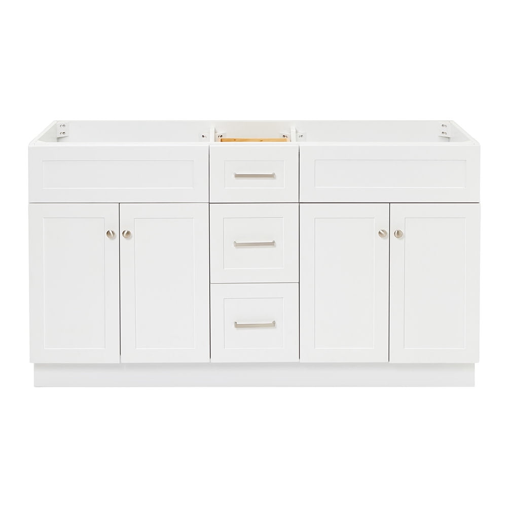 White Double Freestanding Bathroom Vanity Base with Nickel Hardware