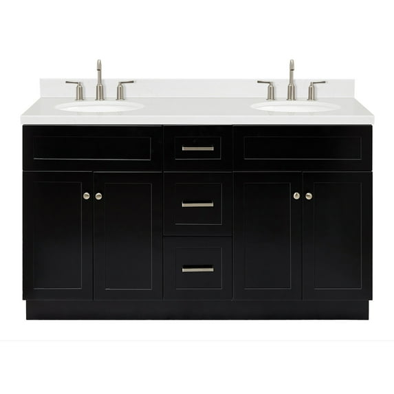 Ariel Hamlet 60 In. Double Oval Sink Bathroom Vanity With Carrara White Quartz Countertop 1.5 Edge In Black