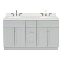 Ariel Hamlet 60 In. Double Oval Sink Bathroom Vanity With Carrara White Quartz Countertop 1.5 Edge In Grey