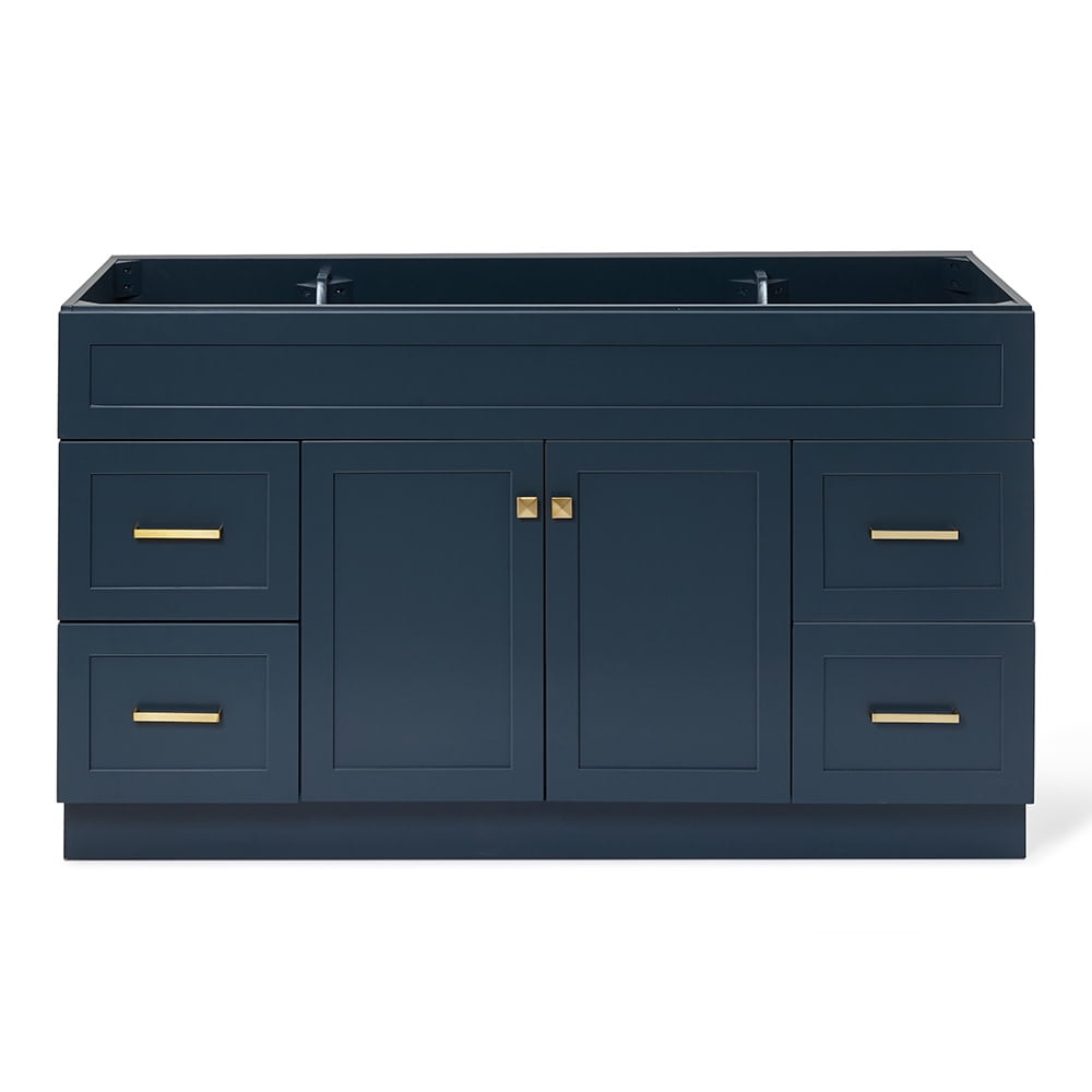 Midnight Blue 60" Freestanding Wood Vanity Cabinet with Gold Hardware