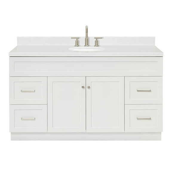 Ariel Hamlet 60 In. Oval Sink Bathroom Vanity With Carrara White Quartz Countertop 1.5 Edge In White