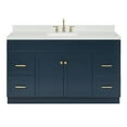 thumbnail image 1 of ARIEL Hamlet 60" Midnight Blue Bathroom Vanity, 1.5" Edge Carrara Quartz Countertop, Single Oval Sink, 2 Soft Closing Doors, 4 Full Extension Dovetail Drawers, Toe Kick, Satin Brass, 1 of 9