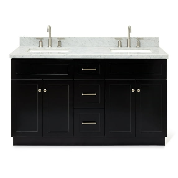 Ariel Hamlet 61 In. Double Rectangle Sink Vanity With 1.5 In. Carrara White Countertop In Black