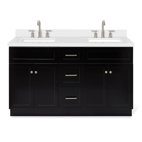 Ariel Hamlet 61 In. Double Rectangle Sink Vanity With White Quartz Countertop In Black
