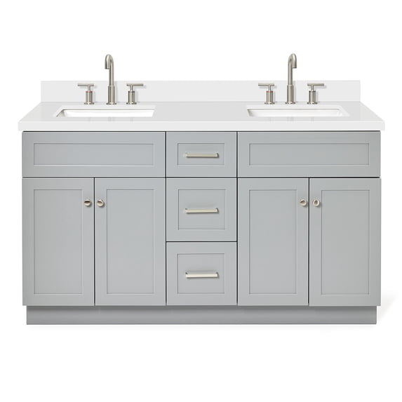 Ariel Hamlet 61 In. Double Rectangle Sink Vanity With White Quartz Countertop In Grey