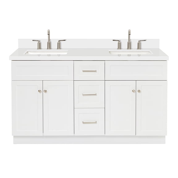 Ariel Hamlet 61 In. Double Rectangle Sink Vanity With White Quartz Countertop In White