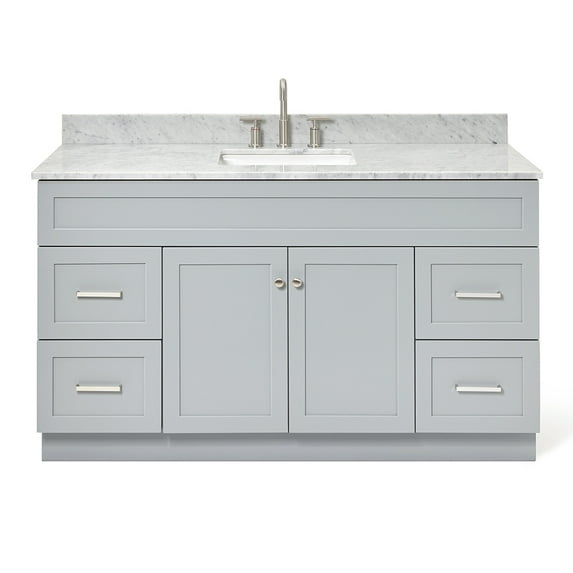 Ariel Hamlet 61 In. Rectangle Sink Vanity With 0.75 In. Carrara White Countertop In Grey