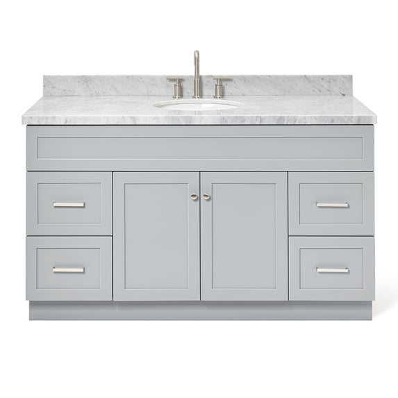 Ariel Hamlet 61 In. Oval Sink Vanity With 1.5 In. Carrara White Countertop In Grey
