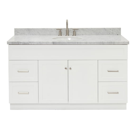 Ariel Hamlet 61 In. Oval Sink Vanity With 1.5 In. Carrara White Countertop In White