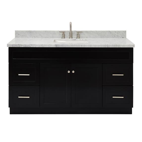 Ariel Hamlet 61 In. Rectangle Sink Vanity With 1.5 In. Carrara White Countertop In Black