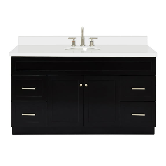 Ariel Hamlet 61 In. Oval Sink Vanity With White Quartz Countertop In Black