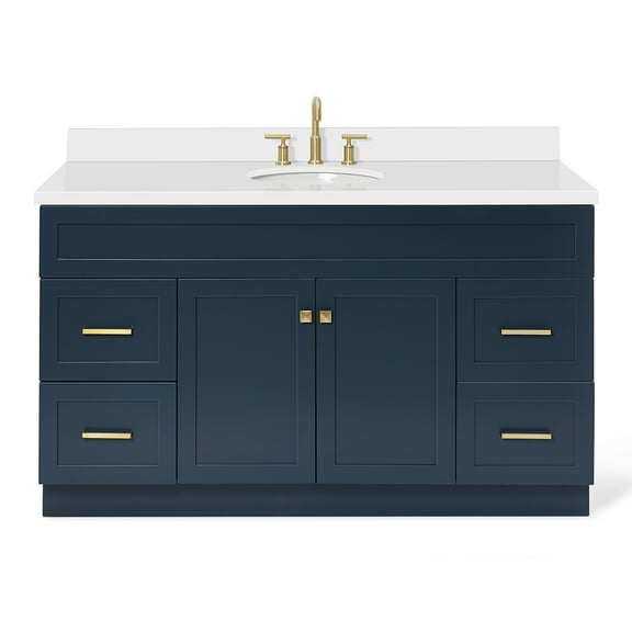 Ariel Hamlet 61 In. Oval Sink Vanity With White Quartz Countertop In Midnight Blue