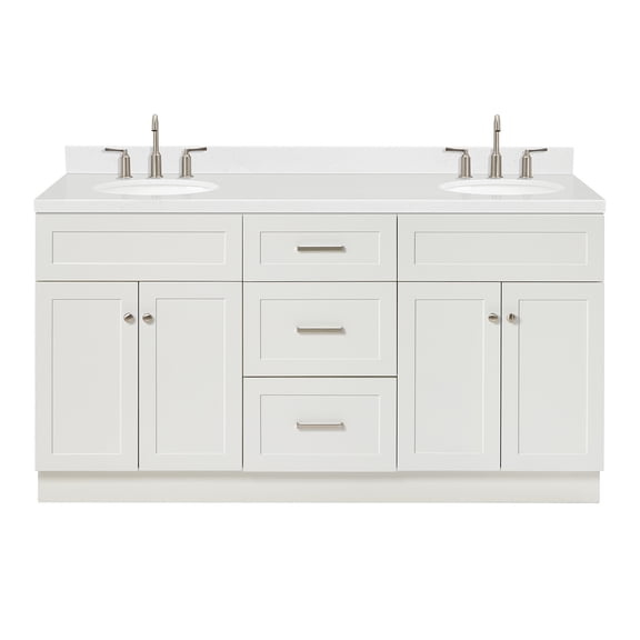 Ariel Hamlet 66 Inch Double Oval Sink Bathroom Vanity With Carrara White Quartz Countertop 1.5 Edge In White
