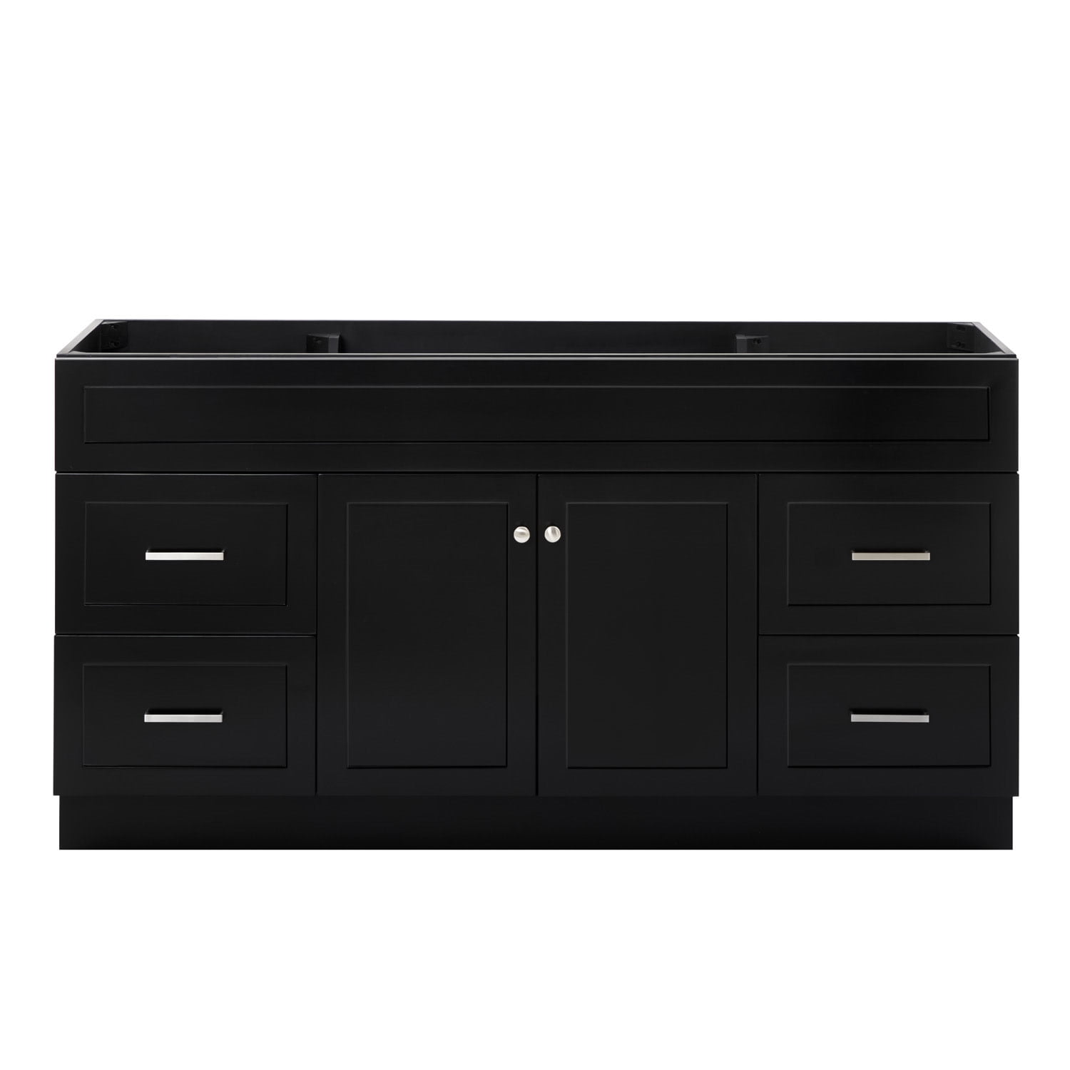Hamlet Black 66" Freestanding Single Vanity Cabinet with Nickel Hardware