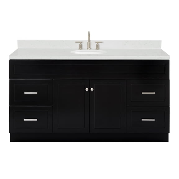 Ariel Hamlet 66 Inch Single Oval Sink Bathroom Vanity With Carrara White Quartz Countertop 1.5 Edge In Black