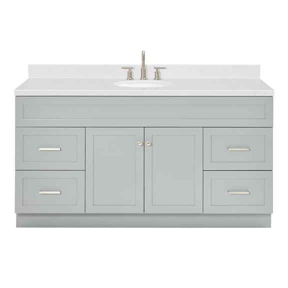 Ariel Hamlet 66 Inch Single Oval Sink Bathroom Vanity With Carrara White Quartz Countertop 1.5 Edge In Grey