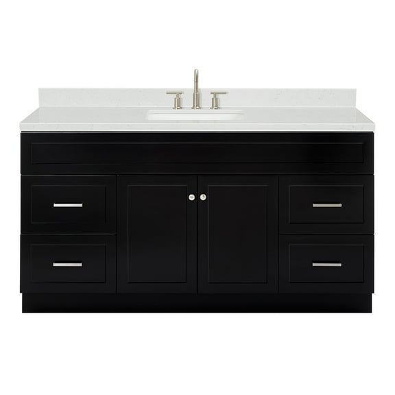 Ariel Hamlet 66 Inch Single Rectangle Sink Bathroom Vanity With Carrara White Quartz Countertop 1.5 Edge In Black