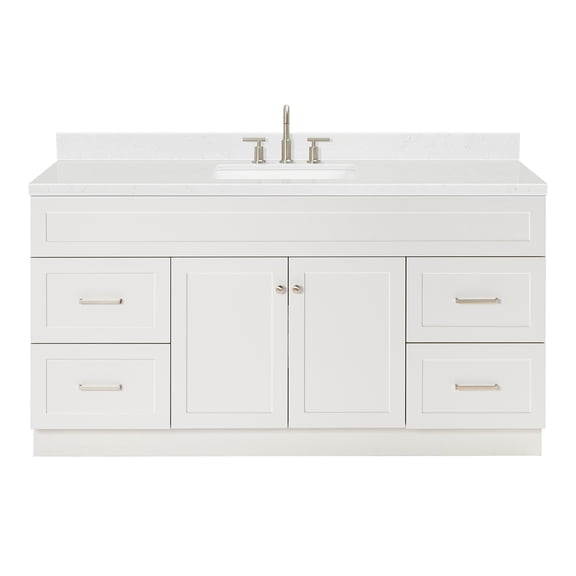 Ariel Hamlet 66 Inch Single Rectangle Sink Bathroom Vanity With Carrara White Quartz Countertop 1.5 Edge In White