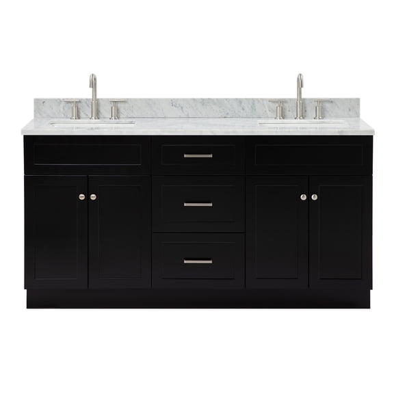 Ariel Hamlet 67 Inch Double Rectangle Sink Vanity With Carrara White Marble Countertop W/ 0.75 Edge In Black