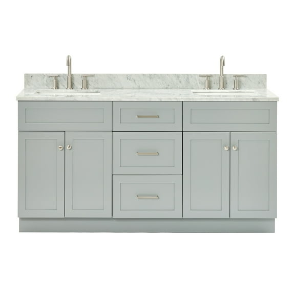 Ariel Hamlet 67 Inch Double Rectangle Sink Vanity With Carrara White Marble Countertop W/ 0.75 Edge In Grey