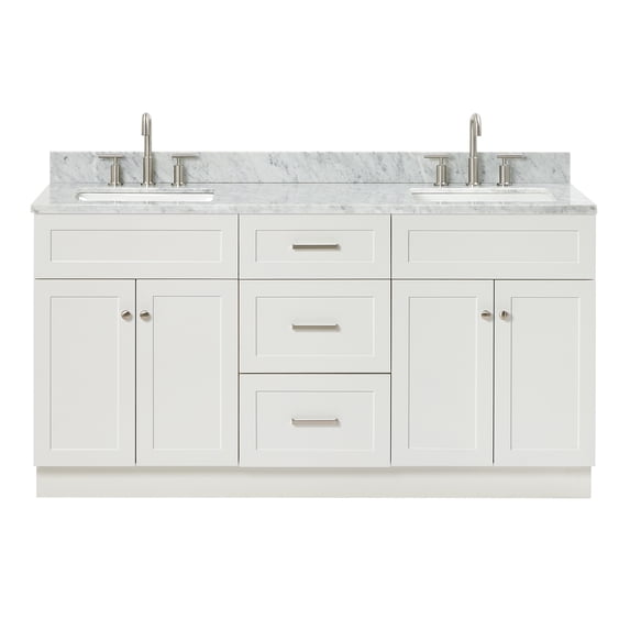 Ariel Hamlet 67 Inch Double Rectangle Sink Vanity With Carrara White Marble Countertop W/ 0.75 Edge In White