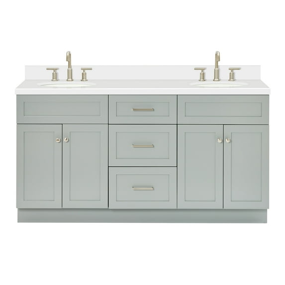 Ariel Hamlet 67 Inch Double Oval Sink Vanity With White Quartz Countertop W/ 1.5 Edge In Grey