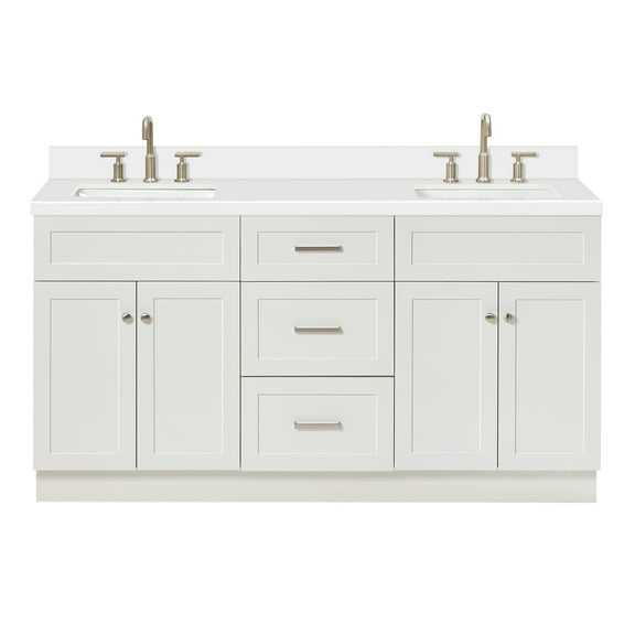 Ariel Hamlet 67 Inch Double Rectangle Sink Vanity With White Quartz Countertop W/ 1.5 Edge In White