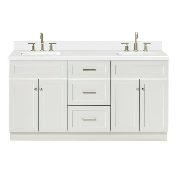 Ariel Hamlet 67 Inch Double Rectangle Sink Vanity With White Quartz Countertop W/ 1.5 Edge In White