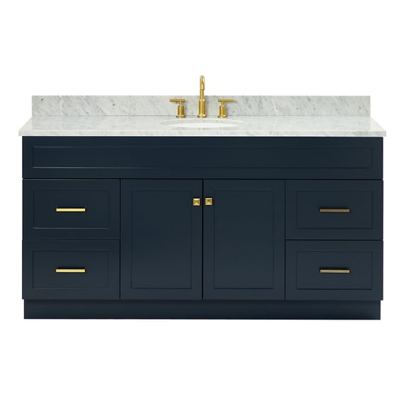 Ariel Hamlet 67 Inch Single Oval Sink Vanity With Carrara White Marble Countertop W/ 0.75 Edge In Midnight Blue